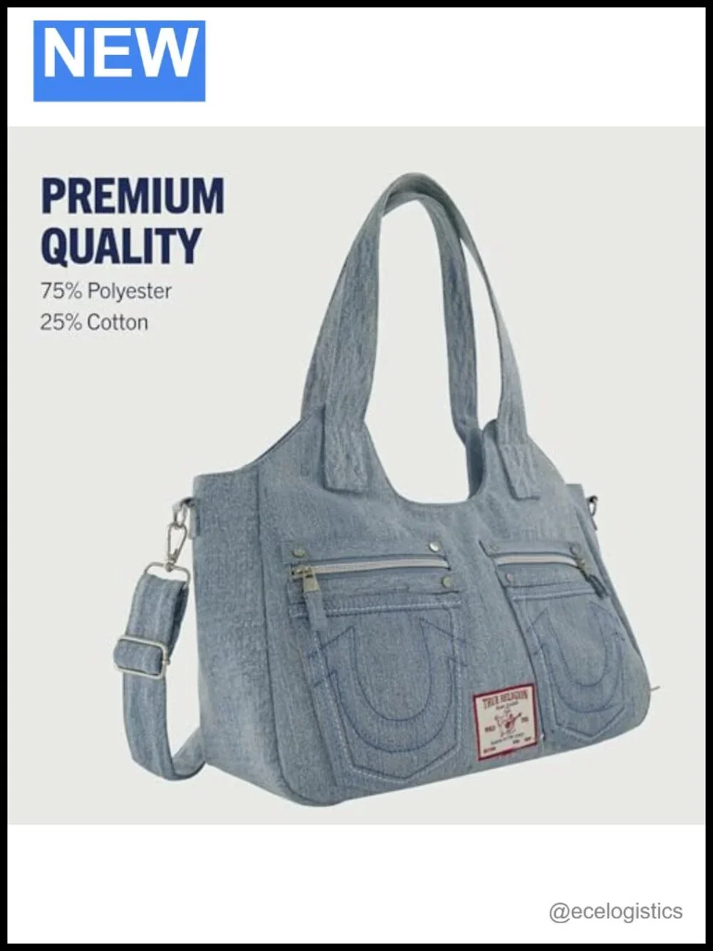 True Religion Satchel Bag Crossbody Purse With Horseshoe Logo Stitching